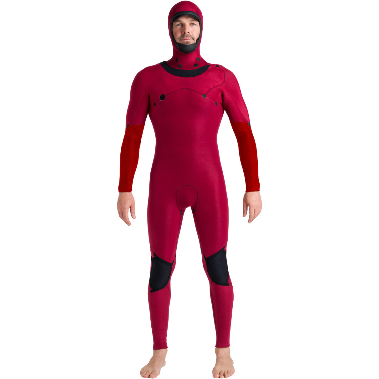 2026 C-Skins Mens Nuwave Session 5/4/3mm Hooded Wetsuit CSE54MH - Black / Black / Red